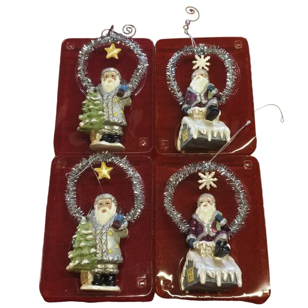 Vintage Style Holiday Ornaments Santa Old Saint Nick Christmas Decorations 4 Set